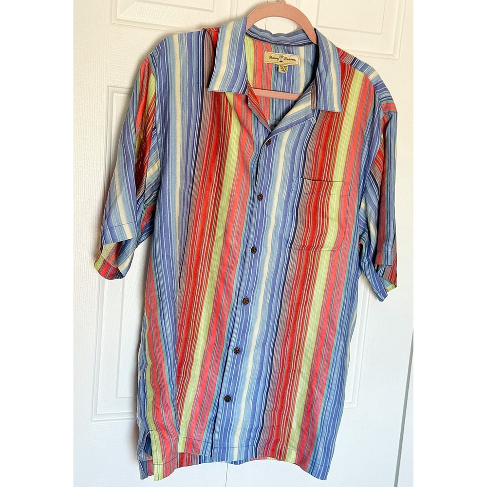 Tommy Bahama Colorful Striped Short Sleeve Button Down Shirt Size M